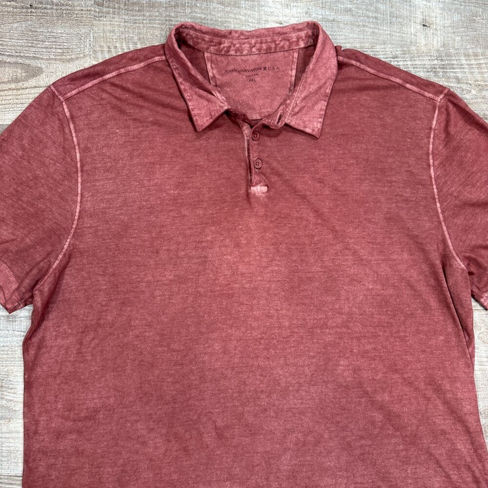 John Varvatos Polo Shirt Men XXL Pink Acid Wash Pocket - Picture 2 of 10